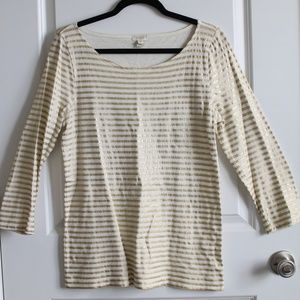 J. Crew White & Gold Metallic Striped Boatneck Top